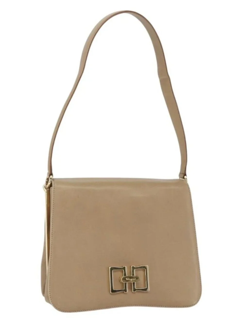 Salvatore Ferragamo Shoulder Bag Leather Beige Gold Auth 157525V